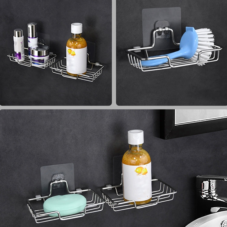 Wall-mounted stainless steel soap rack set showing multiple wire trays and soap holders