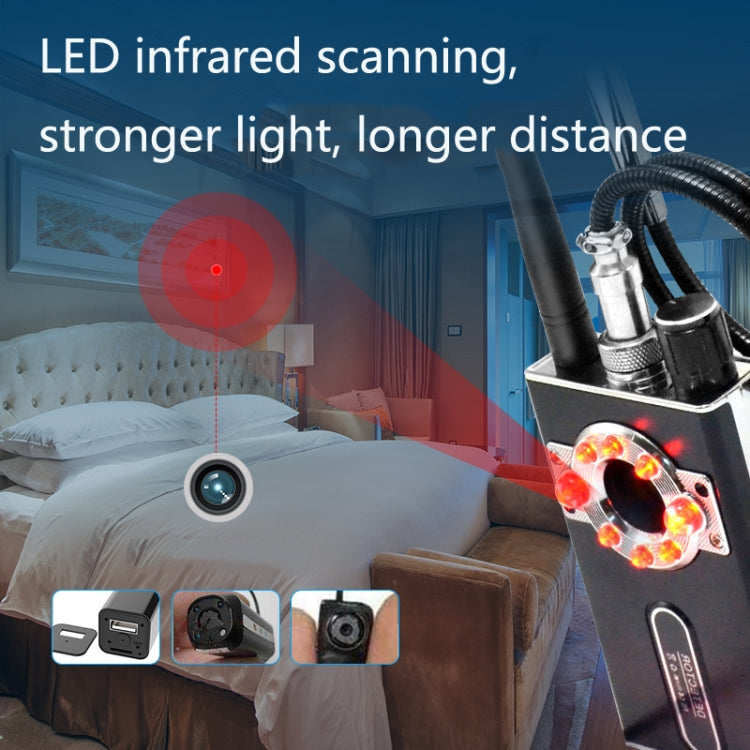 Signal detector with infrared LED glow on front panel and coiled antenna cable