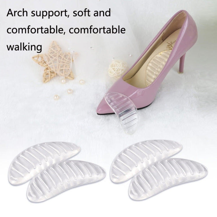 Lavender high heel with clear striped arch support gel pads and ridged insoles