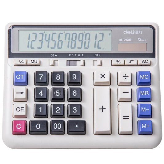 Solar big-button calculator with keyboard-style keypad and LCD display, white case