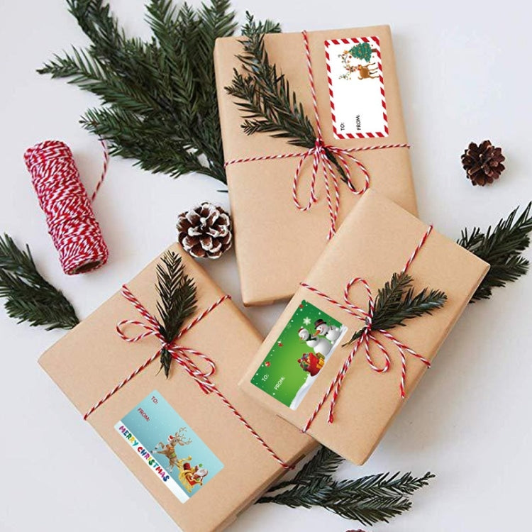 Christmas gift bags with self-adhesive sealing stickers and 'Merry and Bright' label, with greenery