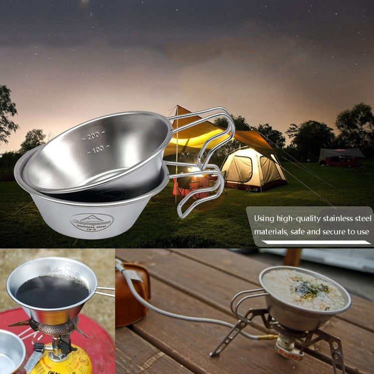 Stainless steel camping bowl and lid set with loop handles for outdoor cooking