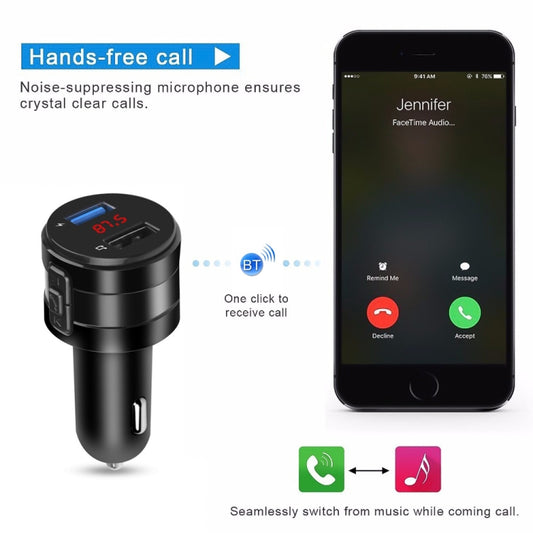 Car Bluetooth Handsfree Car FM Transmitter Music Player Car Charger, X20 Black