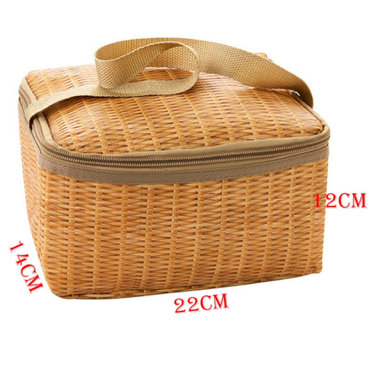 Portable Insulated Thermal Lunch Box Canvas Imitation Rattan Lunch Bag Picnic Container