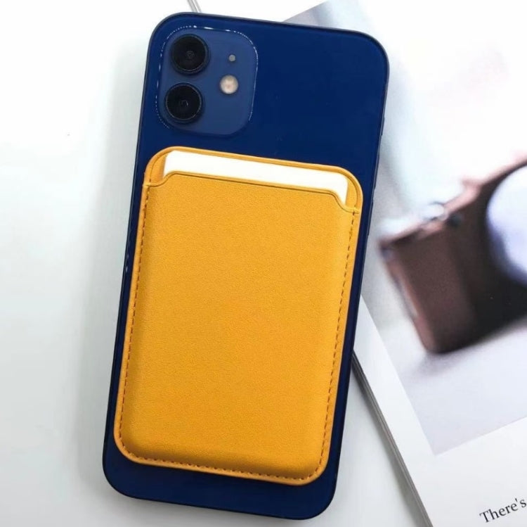 MagSafe magnetic leather card case holster, blue with yellow card pocket