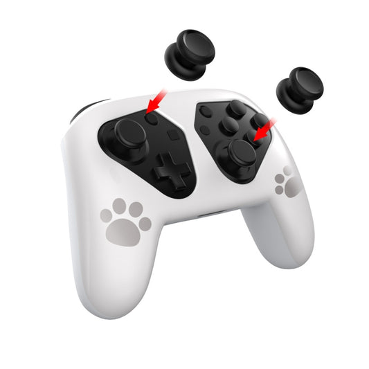 White controller case with paw prints, showing rocker and button cutouts with caps