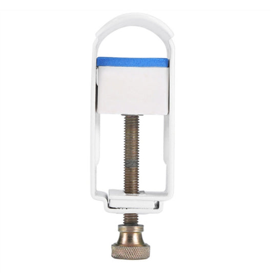 Adjustable finger straightener splint in white with blue strap and metal threaded rod