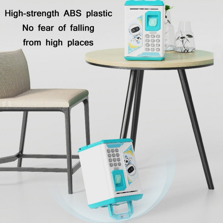 Blue smart fingerprint piggy bank with keypad and robot front panel