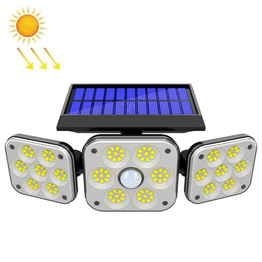 Solar-powered triple-head LED wall light with yellow LEDs and rotating heads
