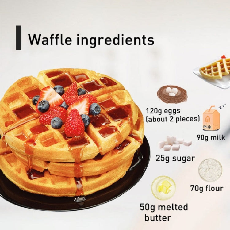 Electric waffle maker with topped waffles on the base, ready to serve