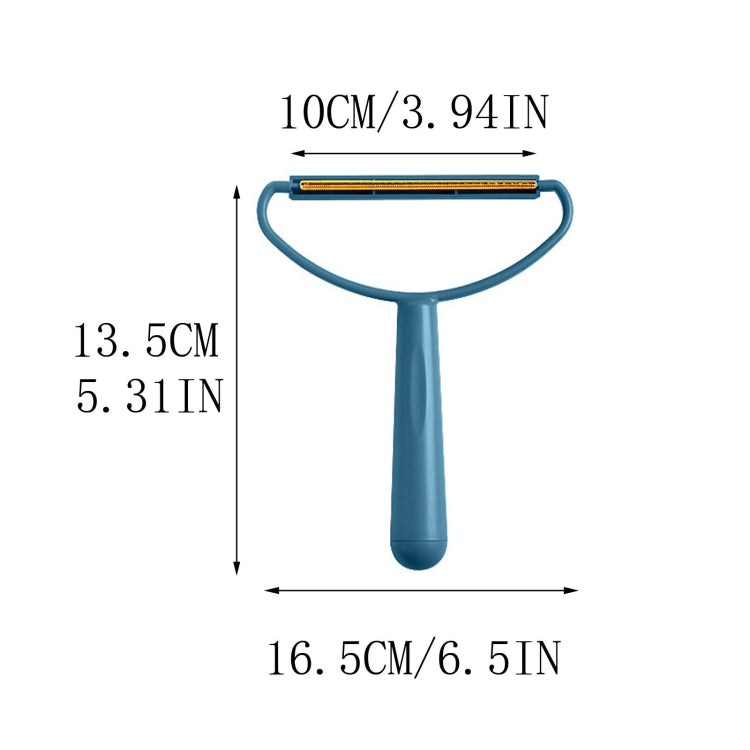 Lint remover brush size diagram, teal handle with gold roller strip