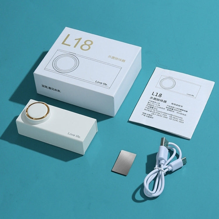 L18 refrigerator deodorizer purifier kit with device, cards, and charging cable