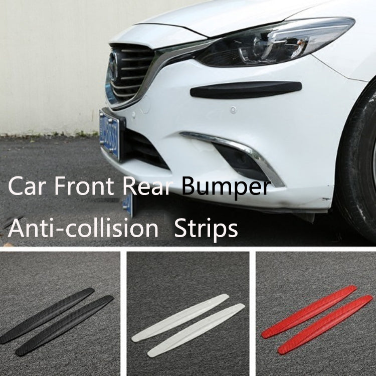White car front bumper with anti-collision strips; black, white, and red shown