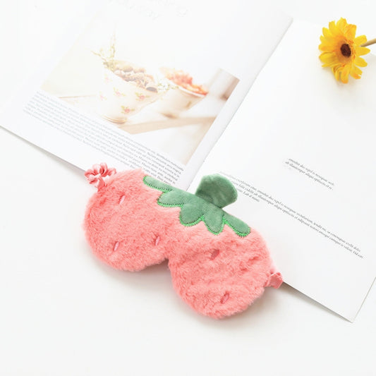 Fruit Plush Eye Mask Cute Soft Girl Sleep Blackout Eye Mask, Strawberry, Pineapple, Carrot, Cactus, Shallow Pink Strawberry