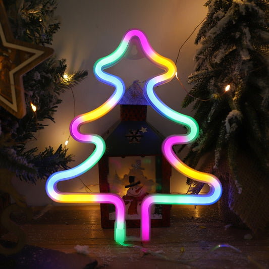 Christmas Decoration Neon Lights Wall-Mounted Ornaments, Spec:, Snowflake-Warm Light, Tree-Green Light, Tree-Colorful Light, Elk-Warm Light, Elk-Colorful Light, Bell-Warm Light