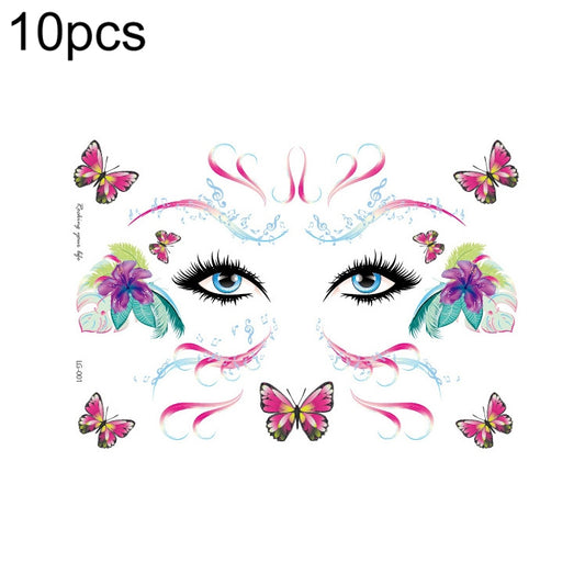 10 PCS Waterproof Music Festival Glitter Tattoo Stickers, LG-001, LG-002, LG-003, LG-004, LG-005, LG-006