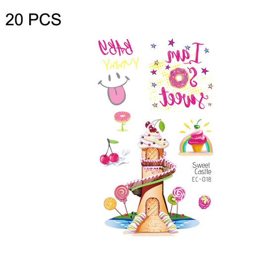 Set of waterproof cartoon child tattoo stickers with birthday cake, cherries, lollipop and stars