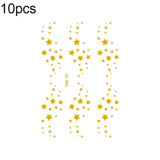 Gold star face tattoo sticker sheet with glittery dots and scattered sparkles