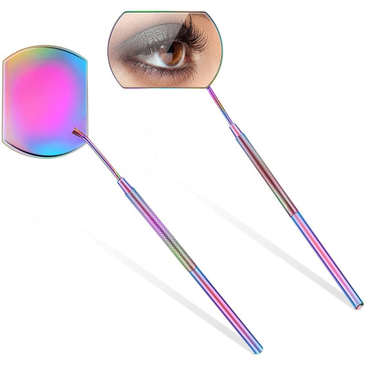 Eyelash Extension Handheld Inspection Mirror Rectangular Lens Anti-Warping Root Anti-Fog Mirror Eyelash Mirror, Color Classification: Colorful, Colorful, Titanium Black, Rose Gold, Golden, Silver