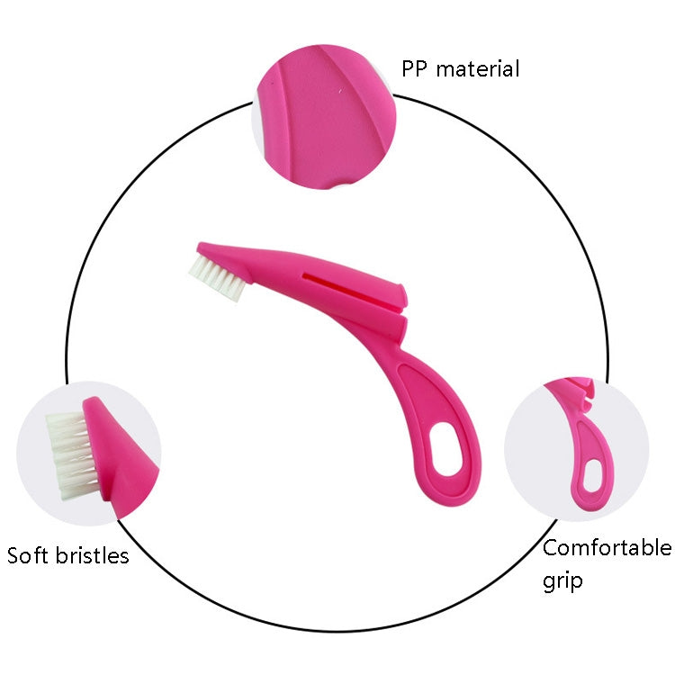 Rose red pet finger toothbrush with soft bristles and textured grip loop handle
