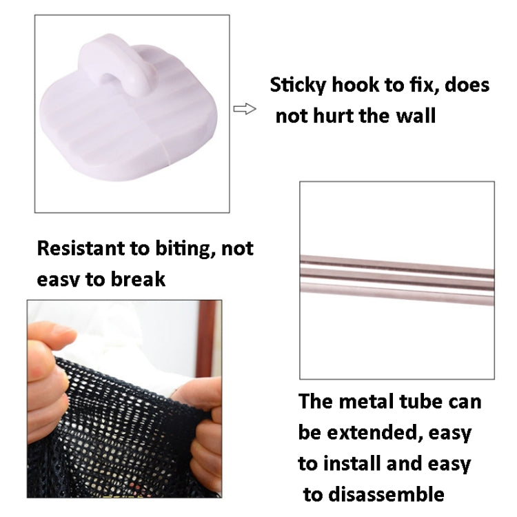 White wall hooks and pet fence components, shown with installation notes