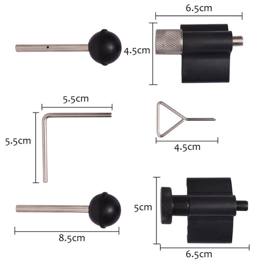 Camshaft timing tool set, black holders with silver rods and U/triangle alignment bars