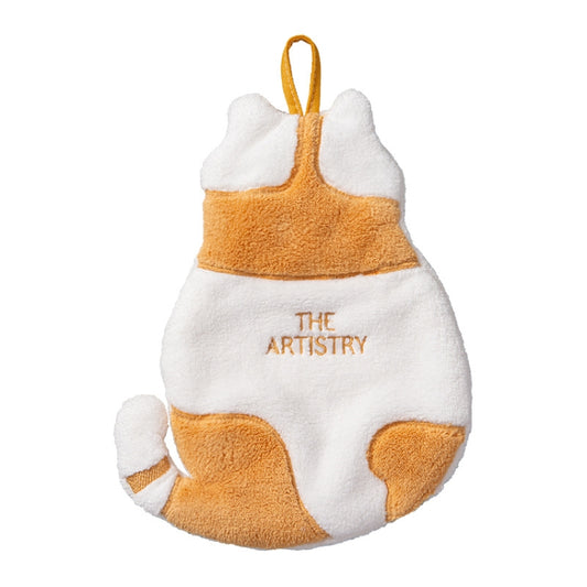 Home Kitchen Bathroom Cute Cat Hand Towel, Yellow, Grey