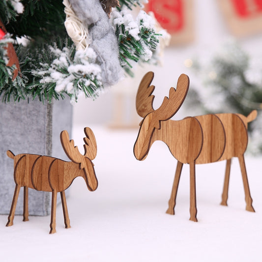 2 PCS Christmas Decorations Wooden DIY Elk Decorations Children Creative Gifts Desktop Decoration, L, S