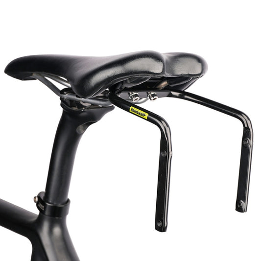 Black bicycle tail bag stabilizer with mounting frame near the saddle
