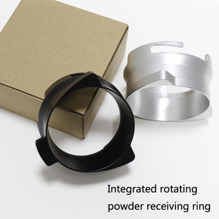Black and silver coffee powder receiving rings with cardboard box