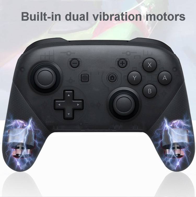 Black wireless game controller front view with dual thumbsticks and action buttons
