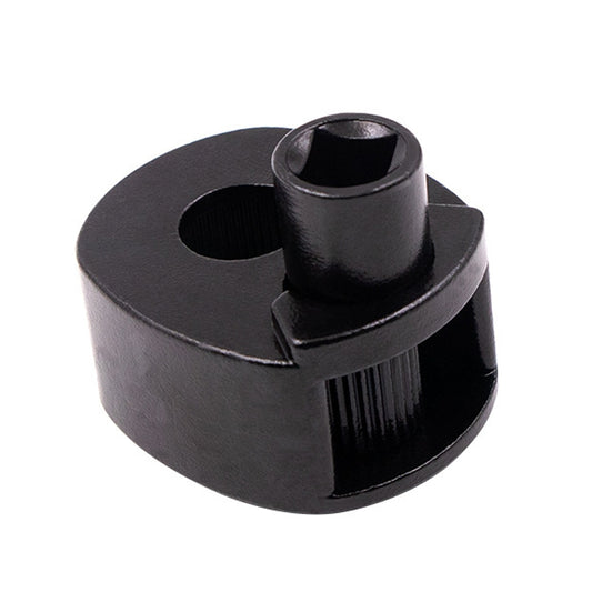 Black socket wrench head with rounded housing and inner drive opening