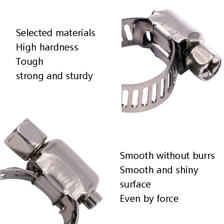 Stainless steel hose clamp with smooth shiny band and screw tightening bolt