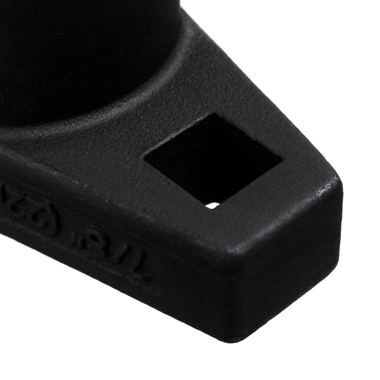 Black oxygen sensor sleeve adapter with square drive cutout and embossed text