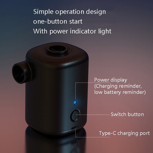 Black portable suction and inflatable pump with power light, switch, and Type-C port