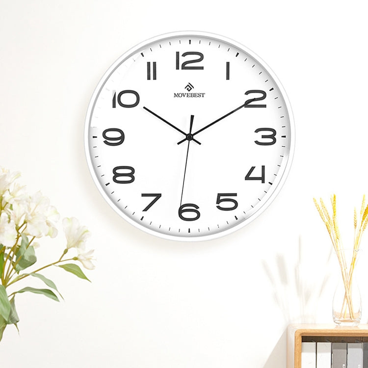 12-inch wall clock with white dial, black numerals, and silver plastic frame