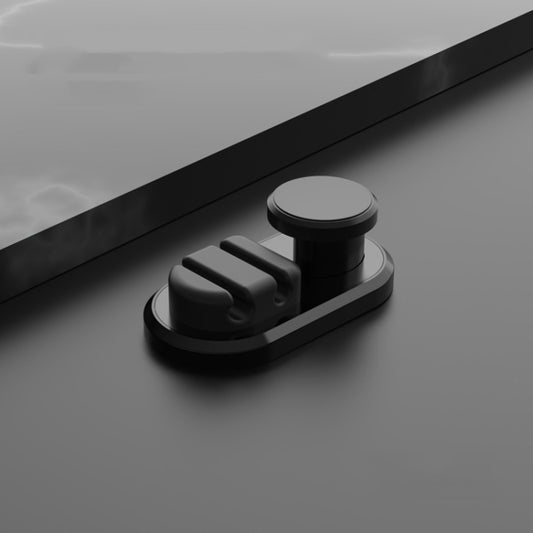 Black adhesive car cable storage hook set with round base and cable clip prongs
