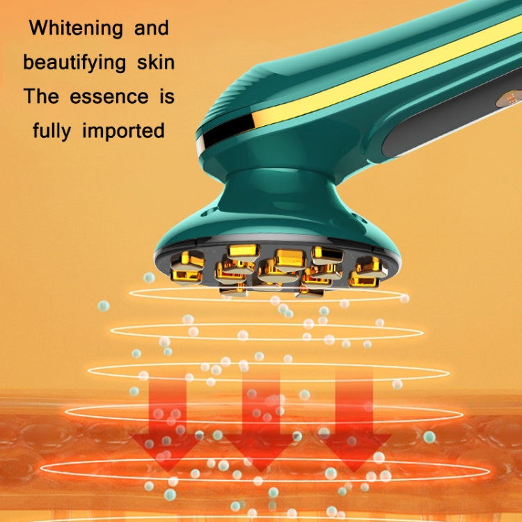 Teal facial RF device showing gold electrode pattern on front panel