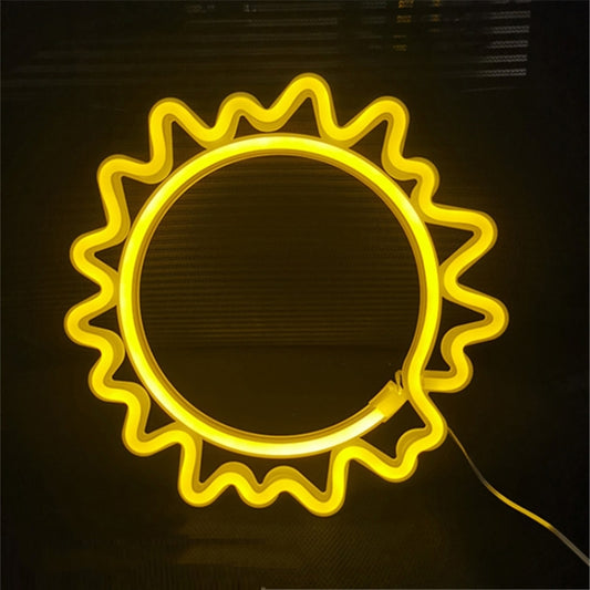 Yellow neon LED sun burst night light decoration