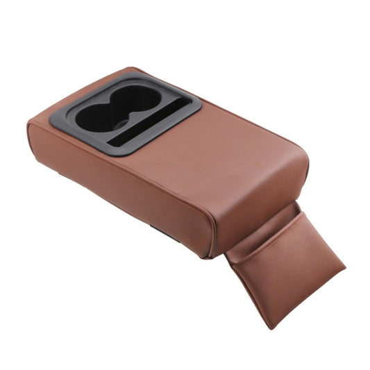 Brown rear seat car armrest box with built-in cup holder insert