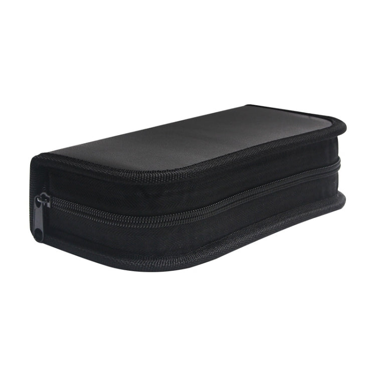 Black watch repair tool kit storage case with zippered top and compact rectangular shape