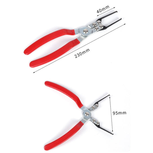Red and silver relay extraction pliers set with long reach arms and claw tips.