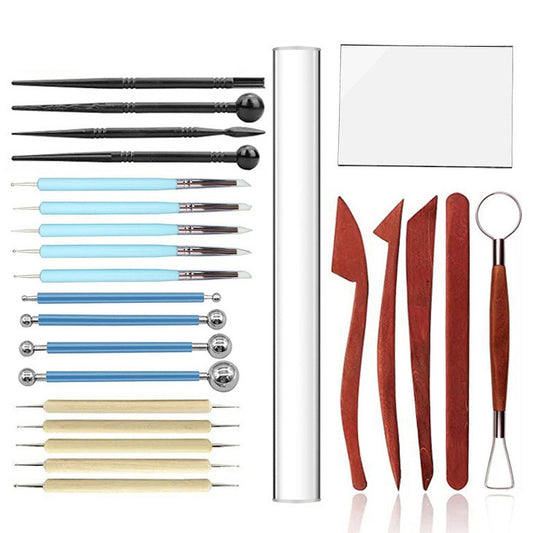 Clay sculpting tool set with blue/black handles and metal shaping tips