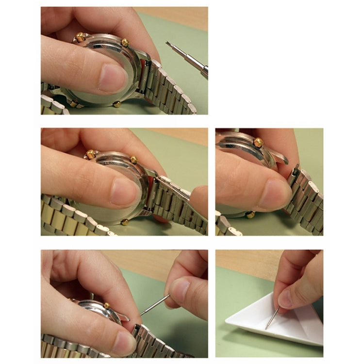 Stainless steel spring bars installing into a metal watch bracelet
