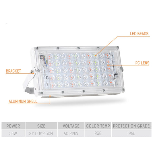 50W LED RGB Waterproof Ultra-light Outdoor Flood Light with Remote Control