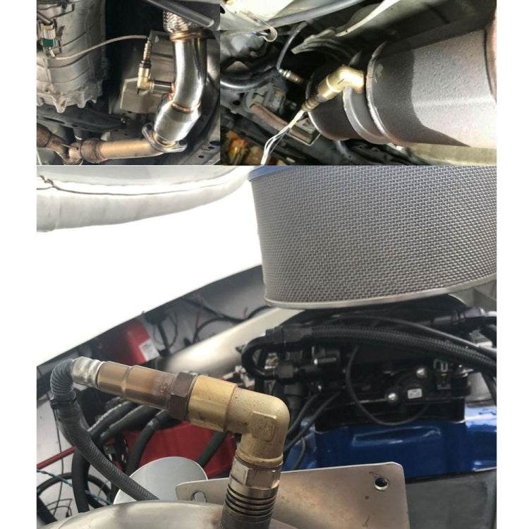 Brass oxygen sensor elbow fitting installed on a vehicle engine bay