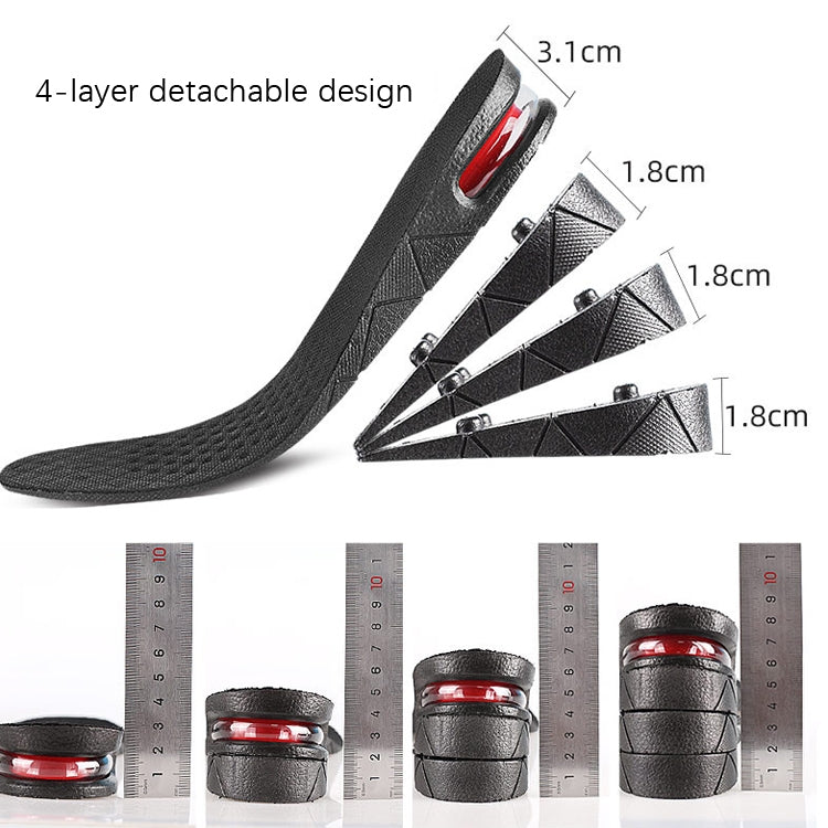 Black 4-layer detachable insole set with red shock absorber; size scale views