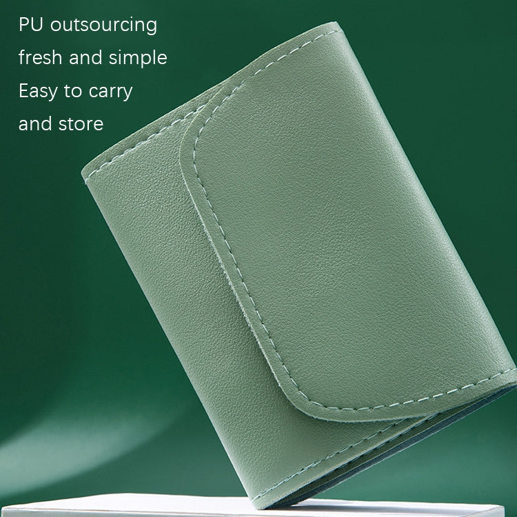 Light green PU nail tool case with stitched side seams and foldover flap