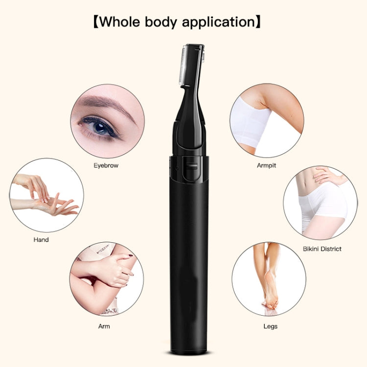 Black electric trimmer with multi-area grooming for eyebrows, armpits, and legs