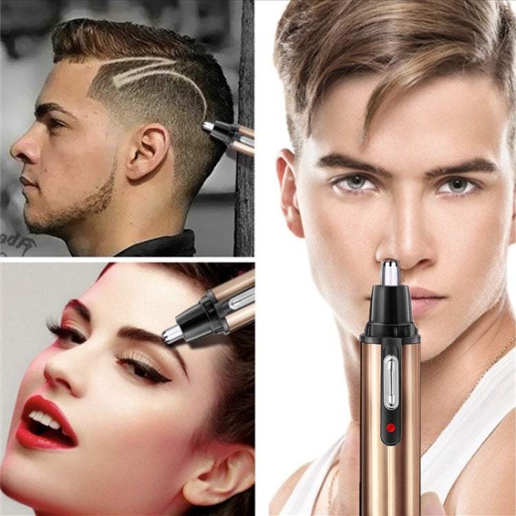 Electric nose hair trimmer, gold handle with stainless cutting head for precise use